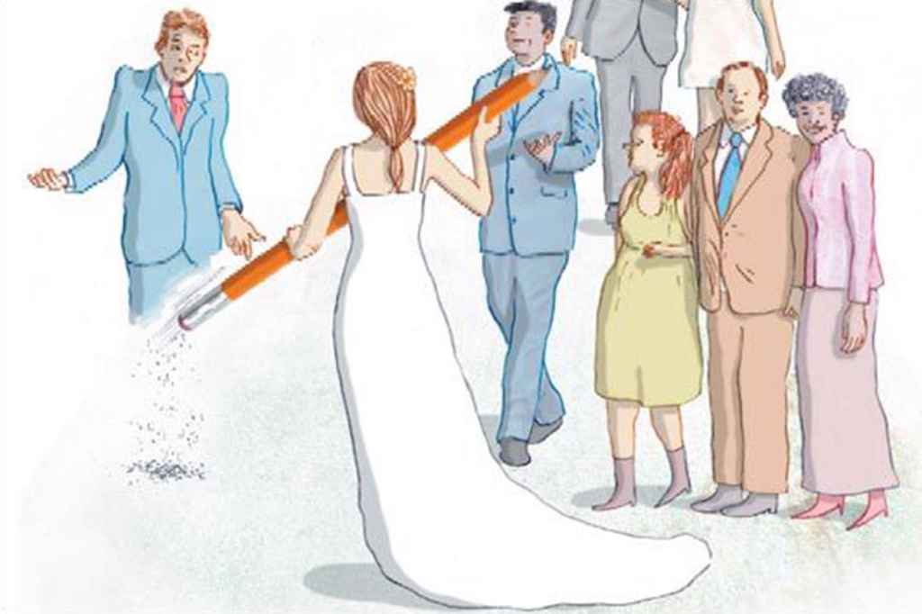Ilustracja kako nevesta briše svate iz seznama povabljenih. Foto: vir Boston.com