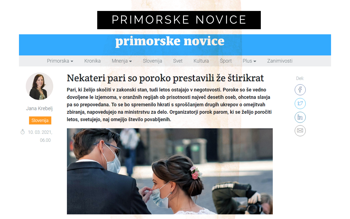 Organizatorka porok spregovori o prestavljanju porok v letu 2020 zaradi kovida.